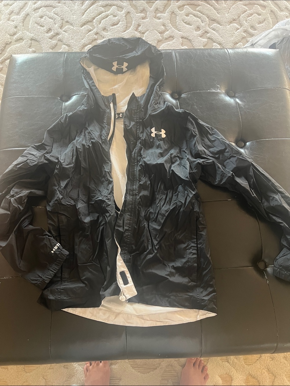 Under Armour Black Hooded Windbreaker with White Lining
